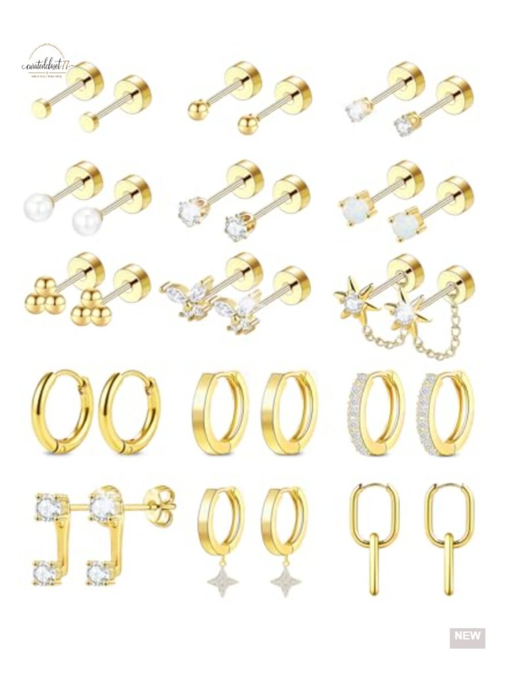 14K Gold Plated Flat Back Earrings Set for Women Hypoallergenic Huggie Hoop
